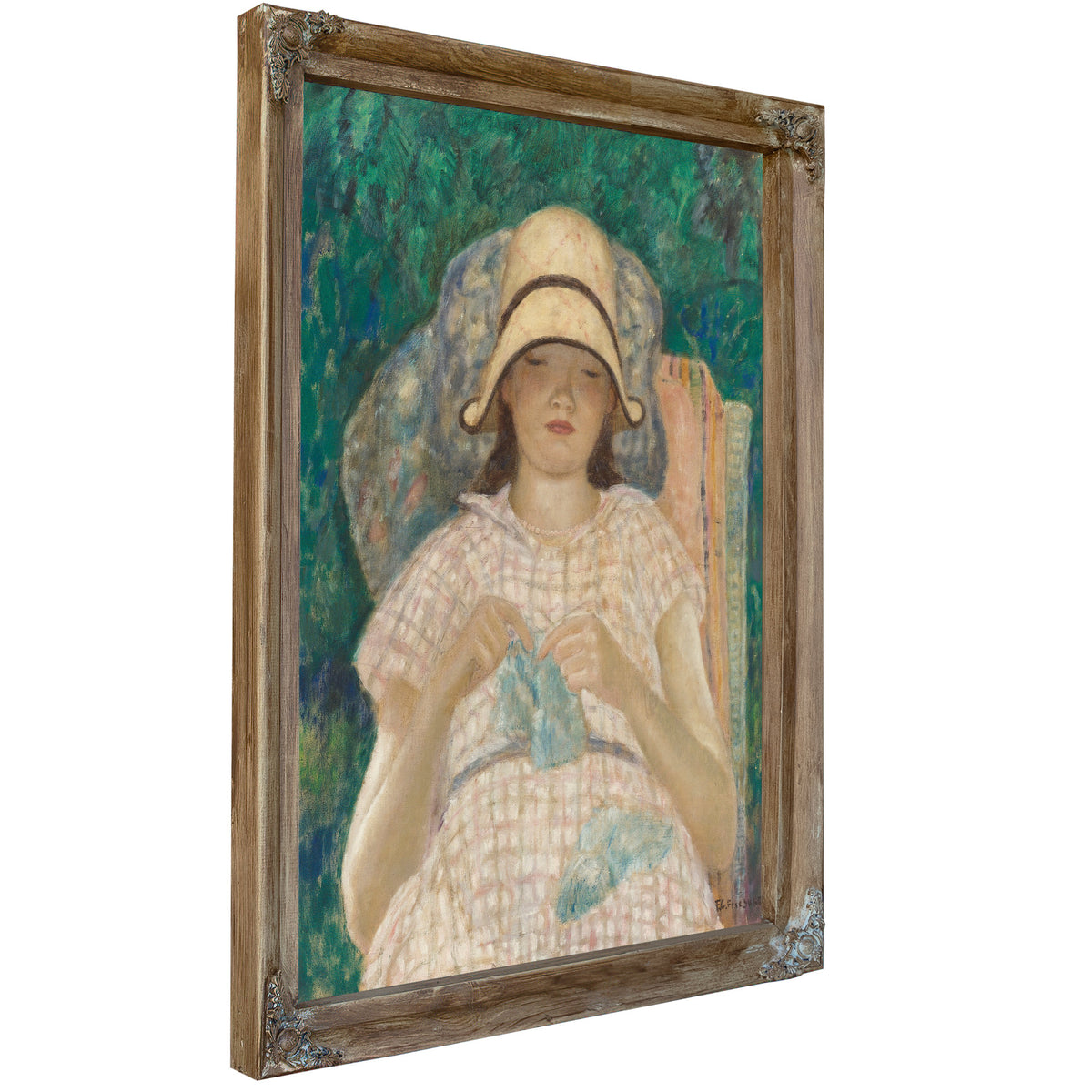 Girl Knitting By Carl Frieseke