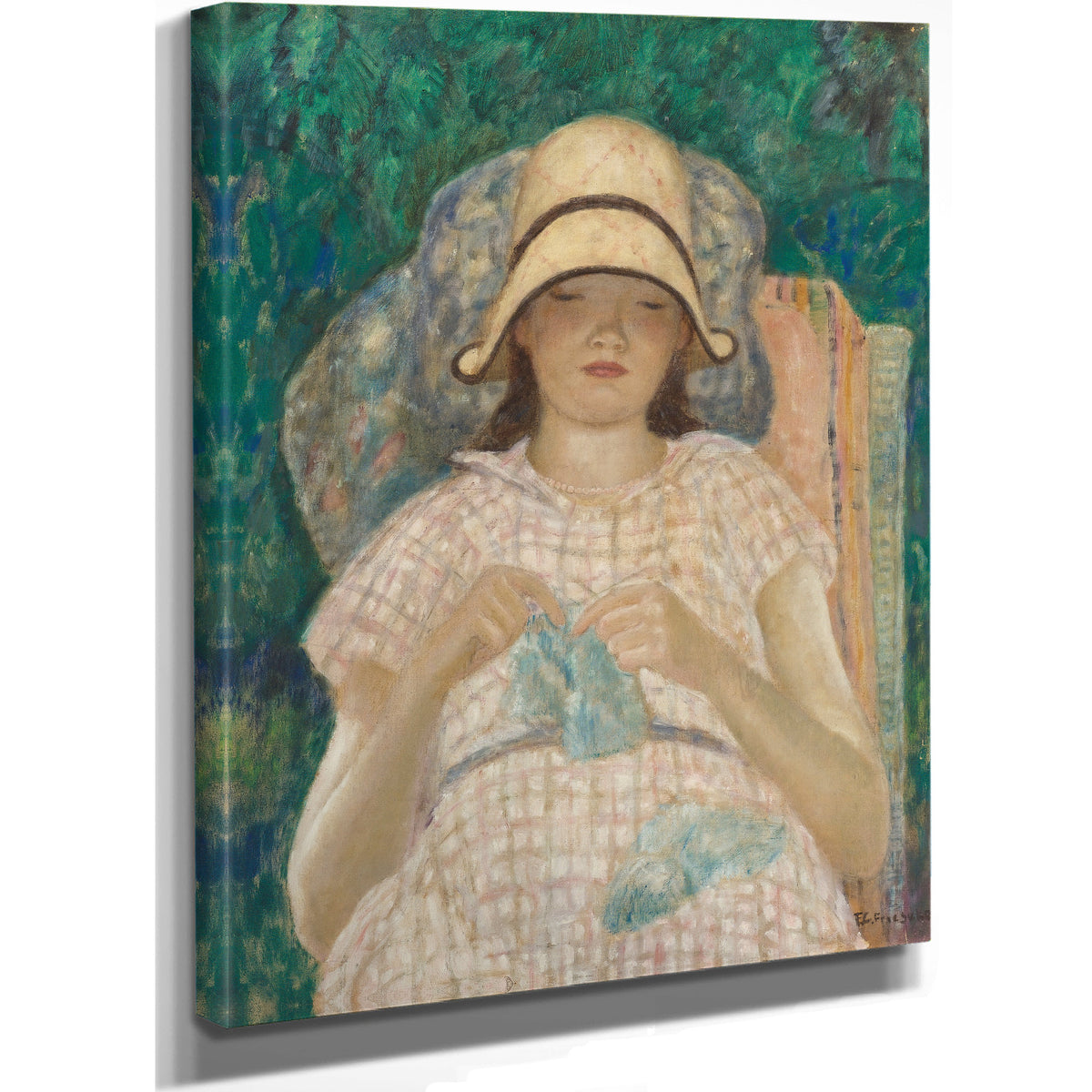 Girl Knitting By Carl Frieseke