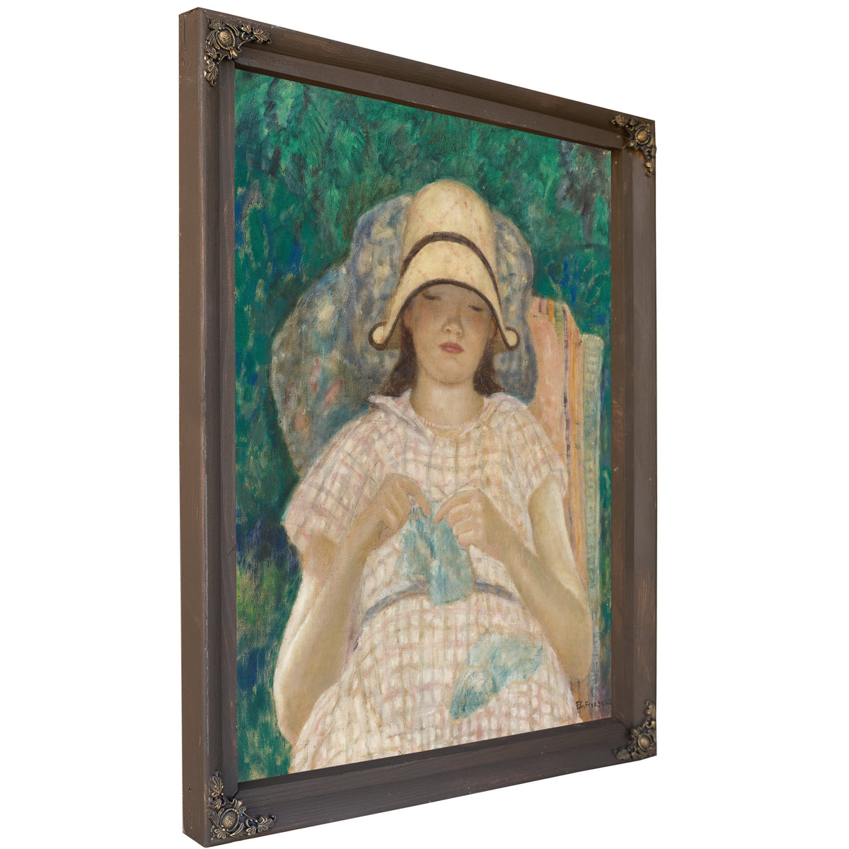 Girl Knitting By Carl Frieseke