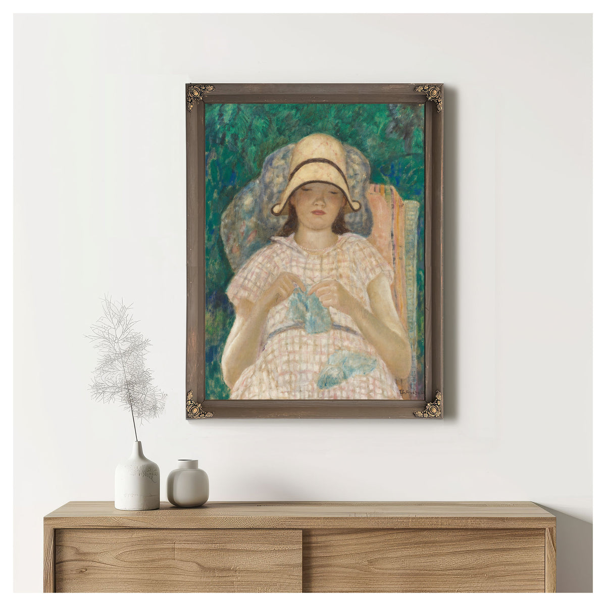 Girl Knitting By Carl Frieseke