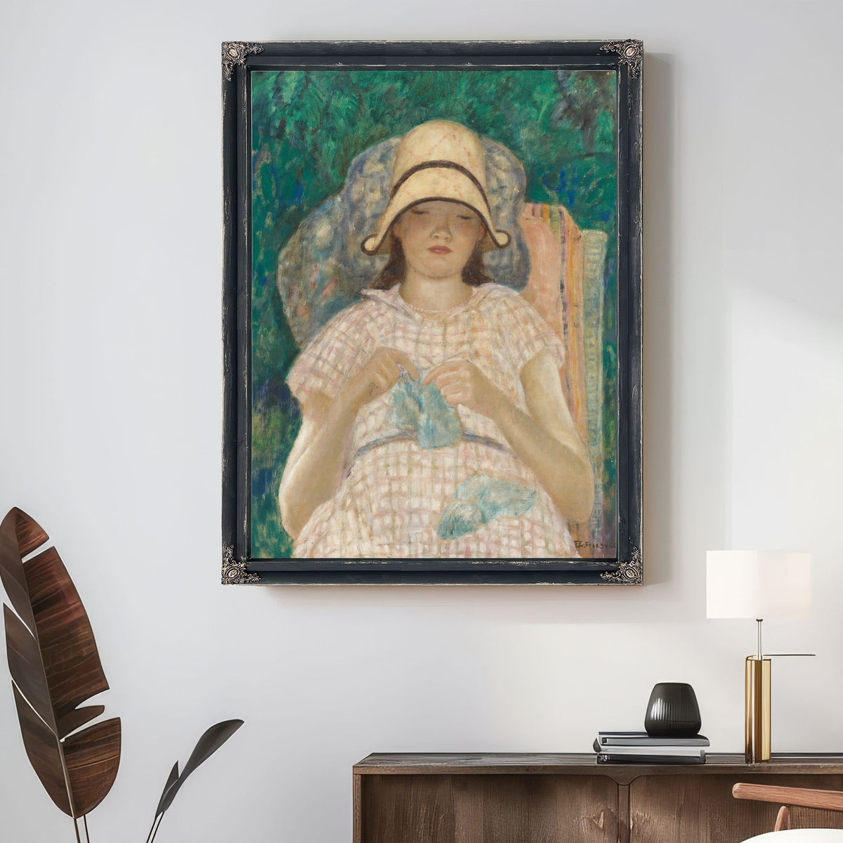 Girl Knitting By Carl Frieseke