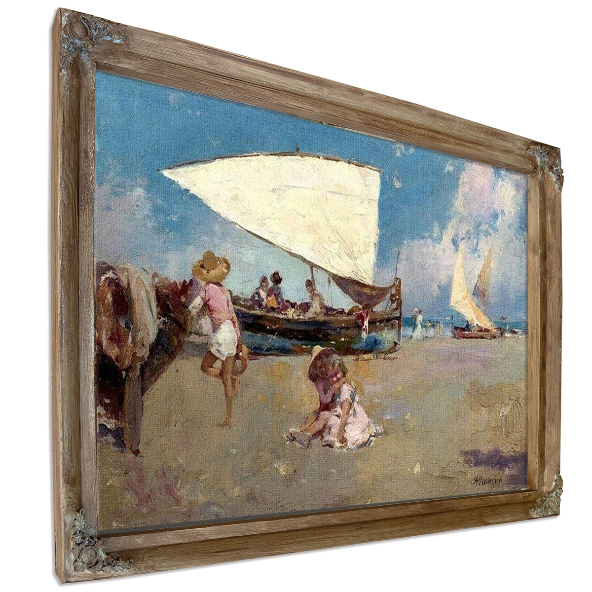 Children On A Sunny Beach By Antonio Mancini