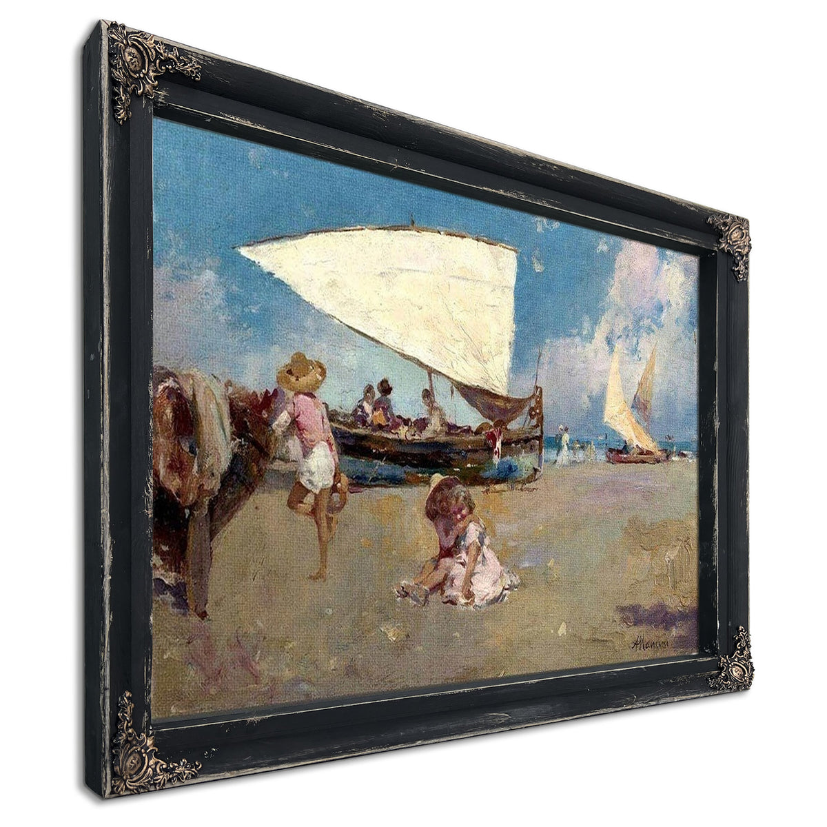 Children On A Sunny Beach By Antonio Mancini