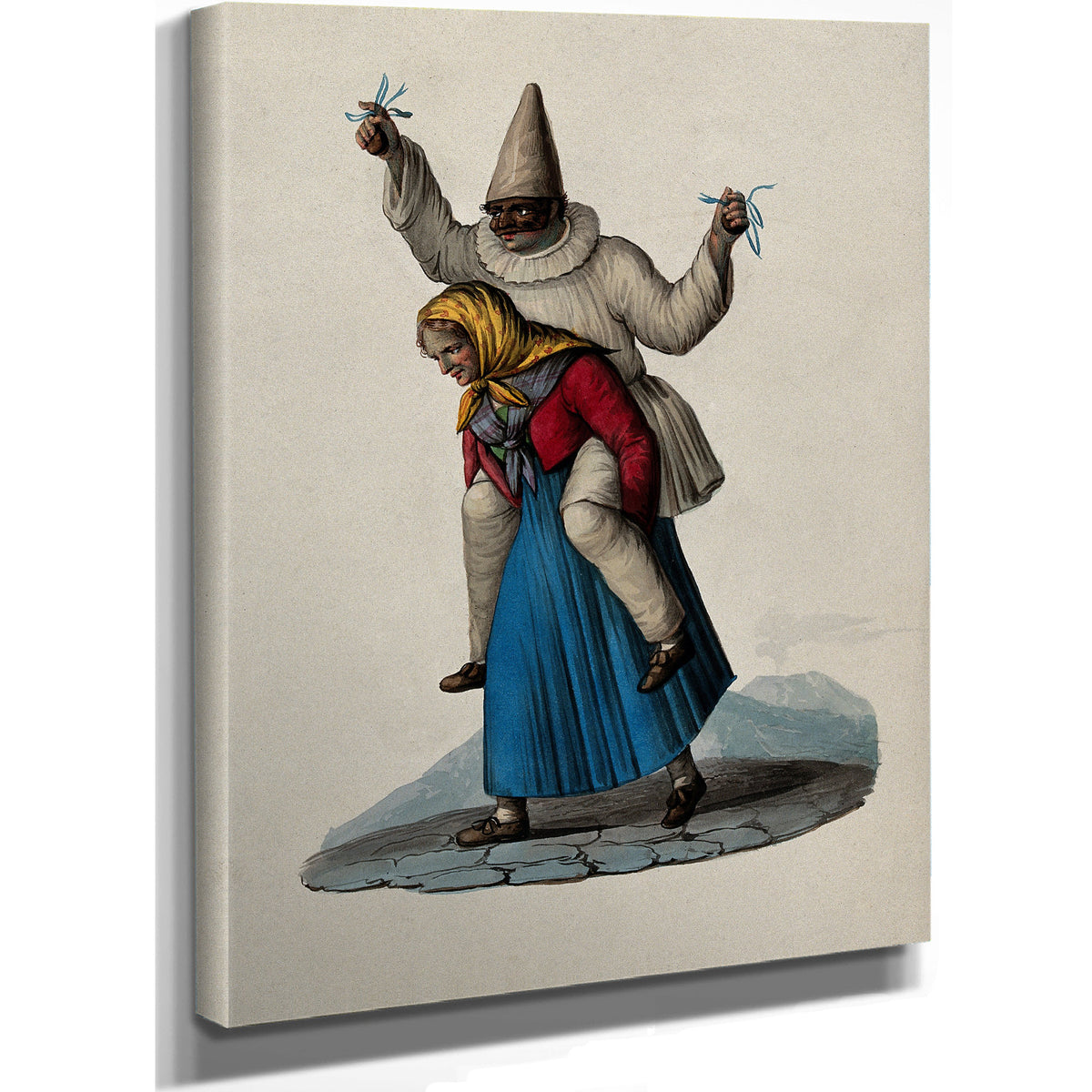 An Old Woman Carrying Clown White By Vintage Circus Posters