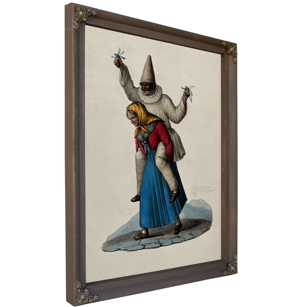 An Old Woman Carrying Clown White By Vintage Circus Posters