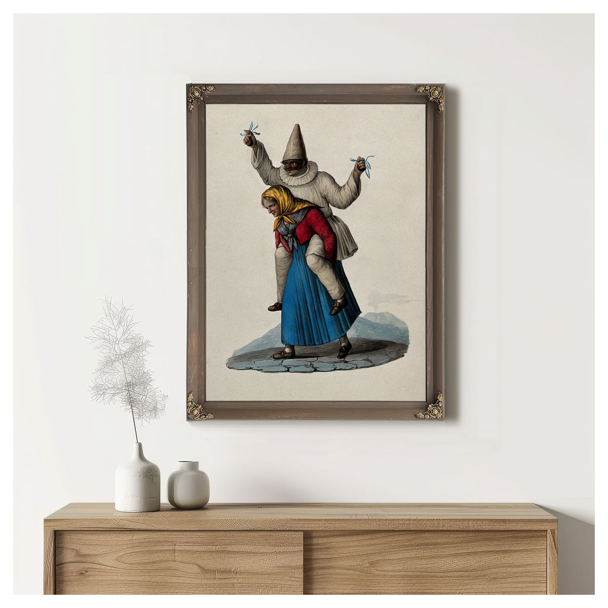 An Old Woman Carrying Clown White By Vintage Circus Posters