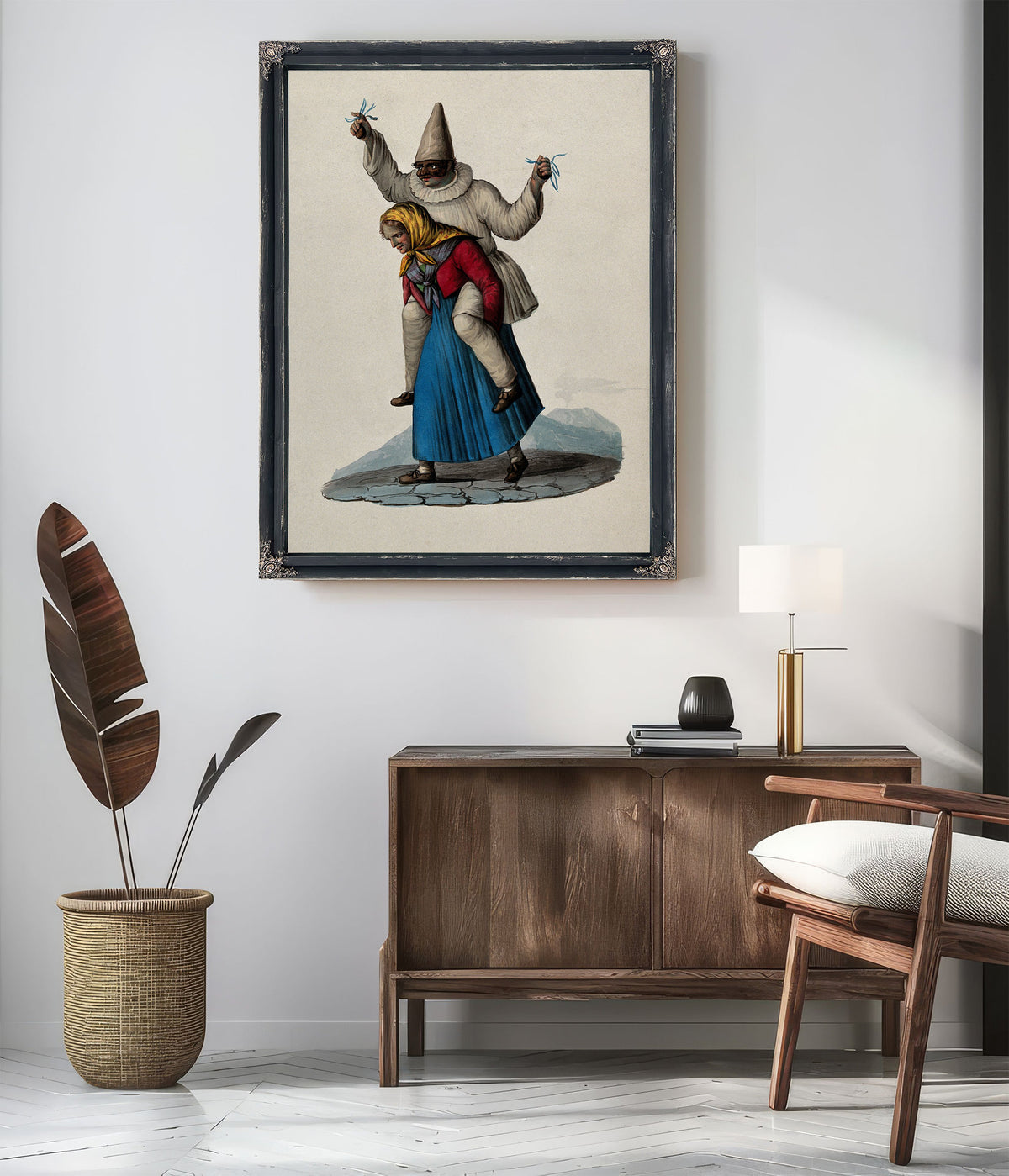An Old Woman Carrying Clown White By Vintage Circus Posters