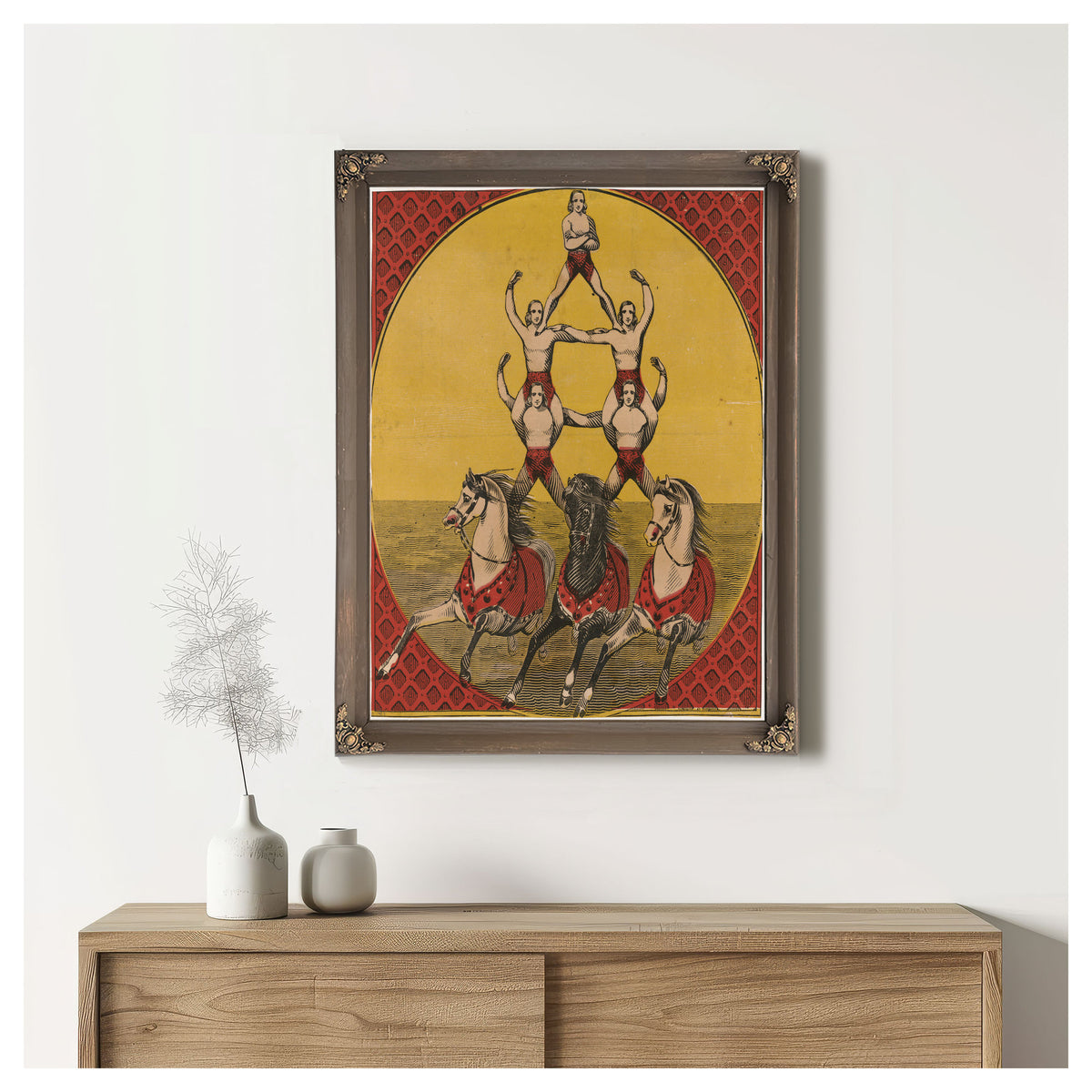 Five Acrobats Three Horses By Vintage Circus Posters