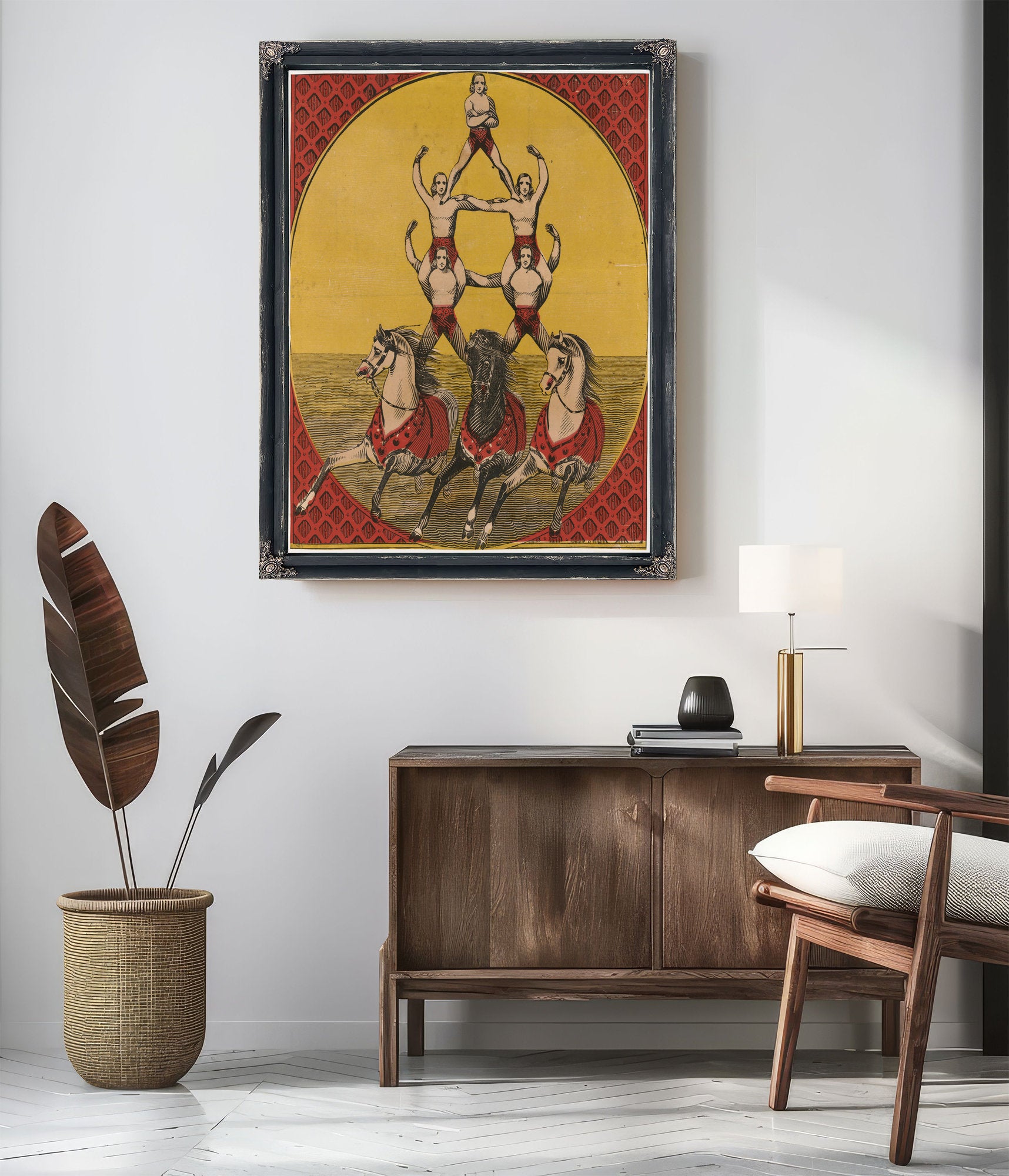 Five Acrobats Three Horses By Vintage Circus Posters