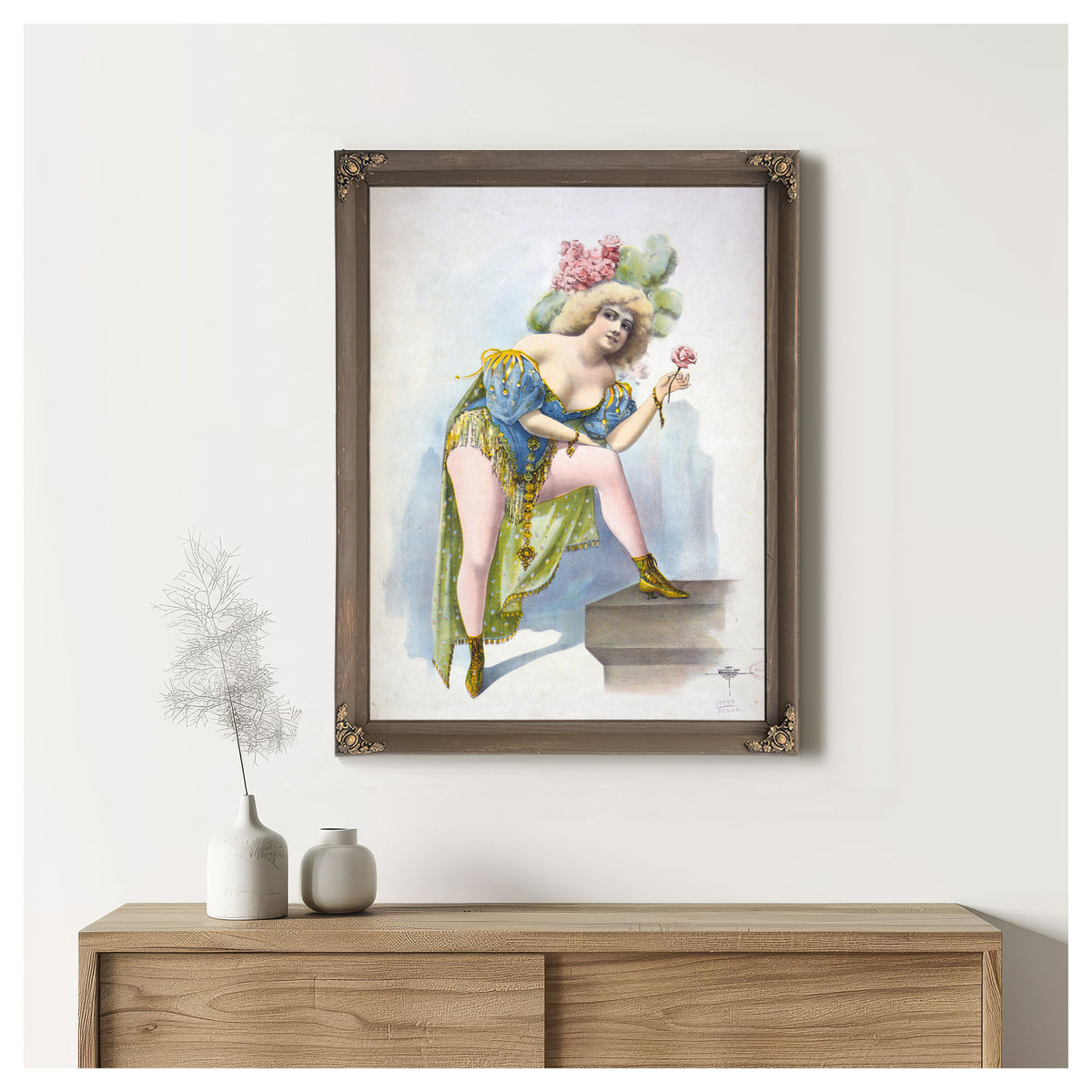 Woman Wearing Low Cut Green Blue By Vintage Circus Posters