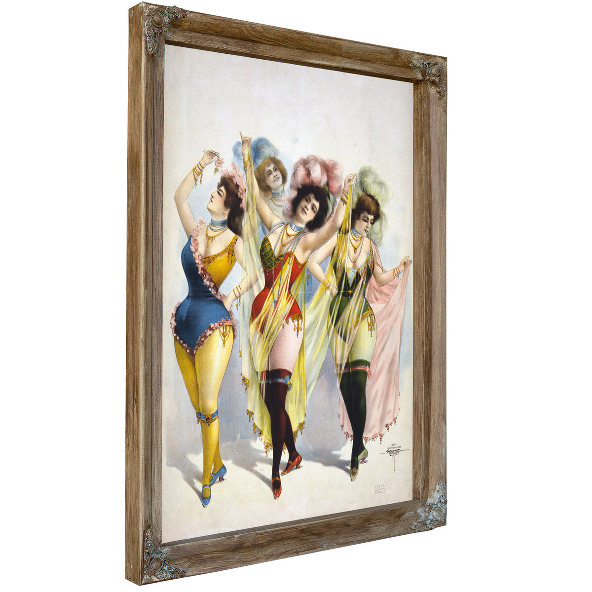 Women Wearing Brief Costumes Holding By Vintage Circus Posters