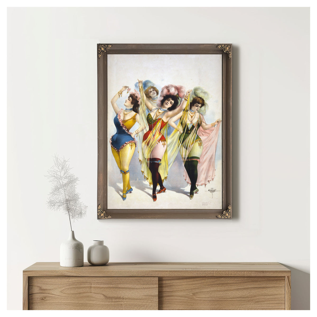 Women Wearing Brief Costumes Holding By Vintage Circus Posters
