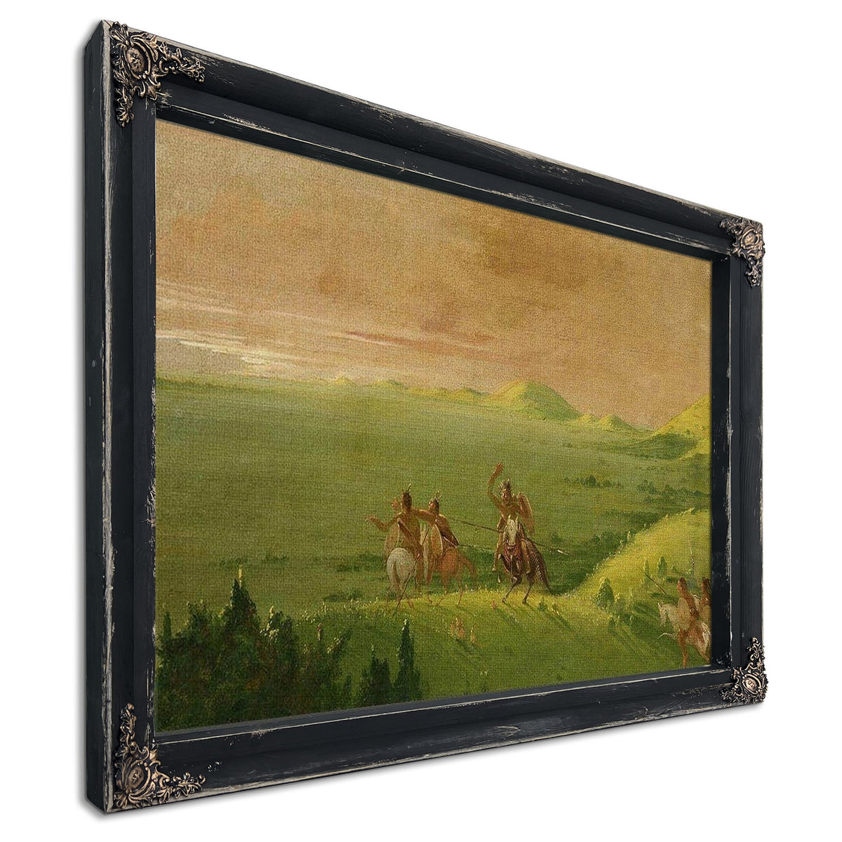 Comanche War Party, Chief Discovering The Enemy And Urging His Men At Sunrise By George Catlin