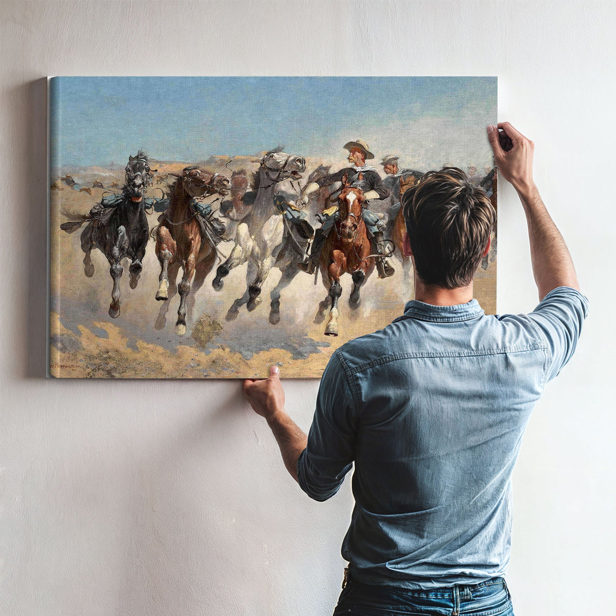 Dismountedthe Fourth Troopers Moving The Led Horses by Frederic Remington