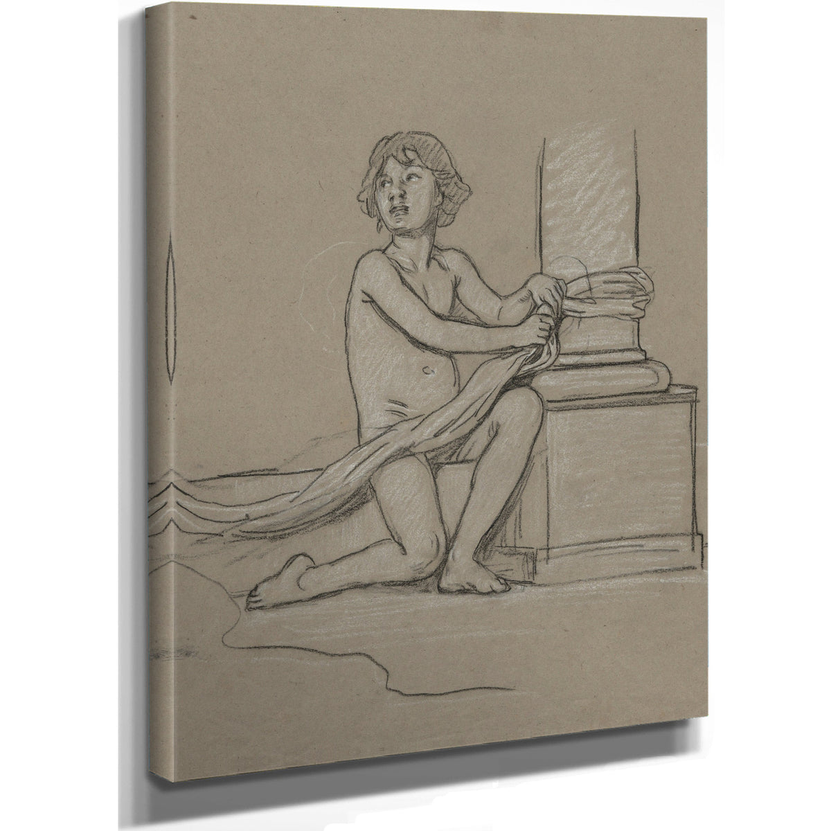 Study Young Boy Crouching Next to By Elihu Vedder