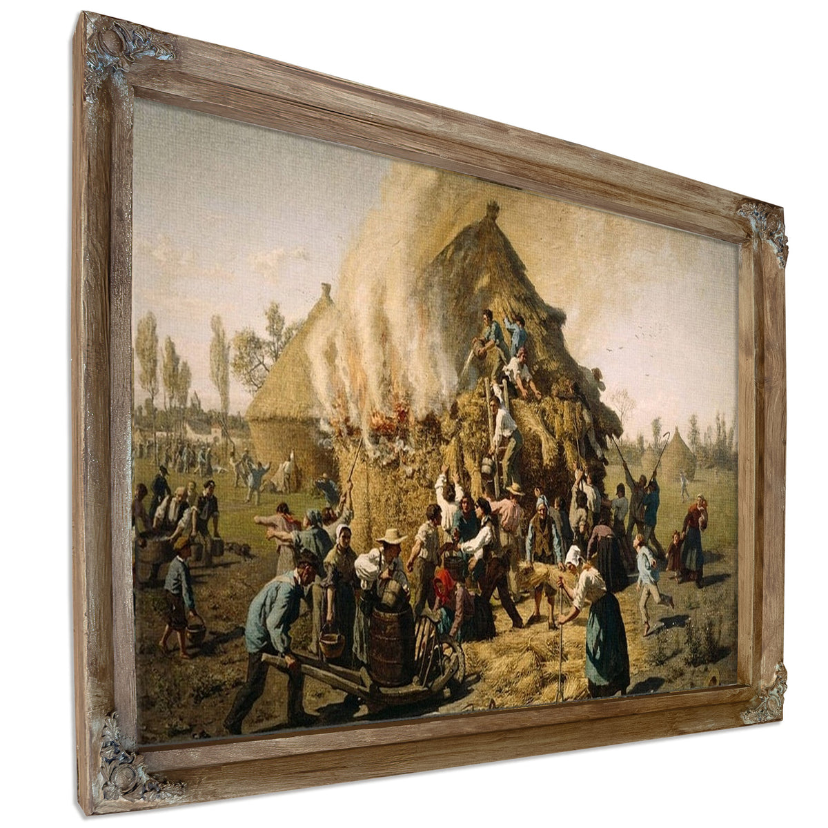 Fire In A Haystack By Jules Breton