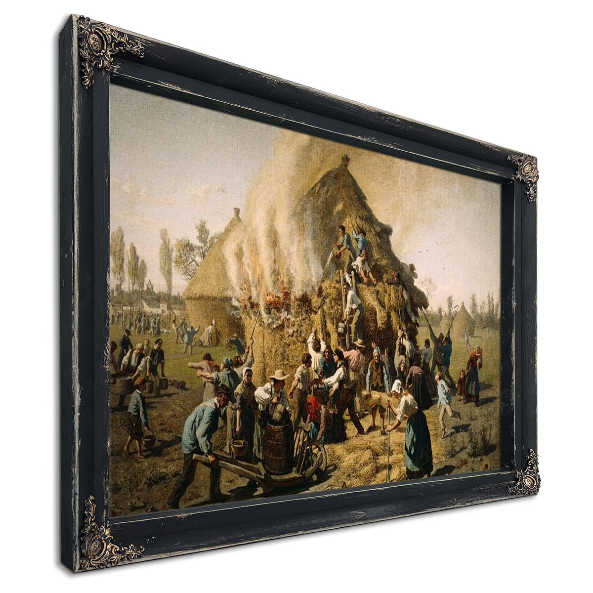 Fire In A Haystack By Jules Breton