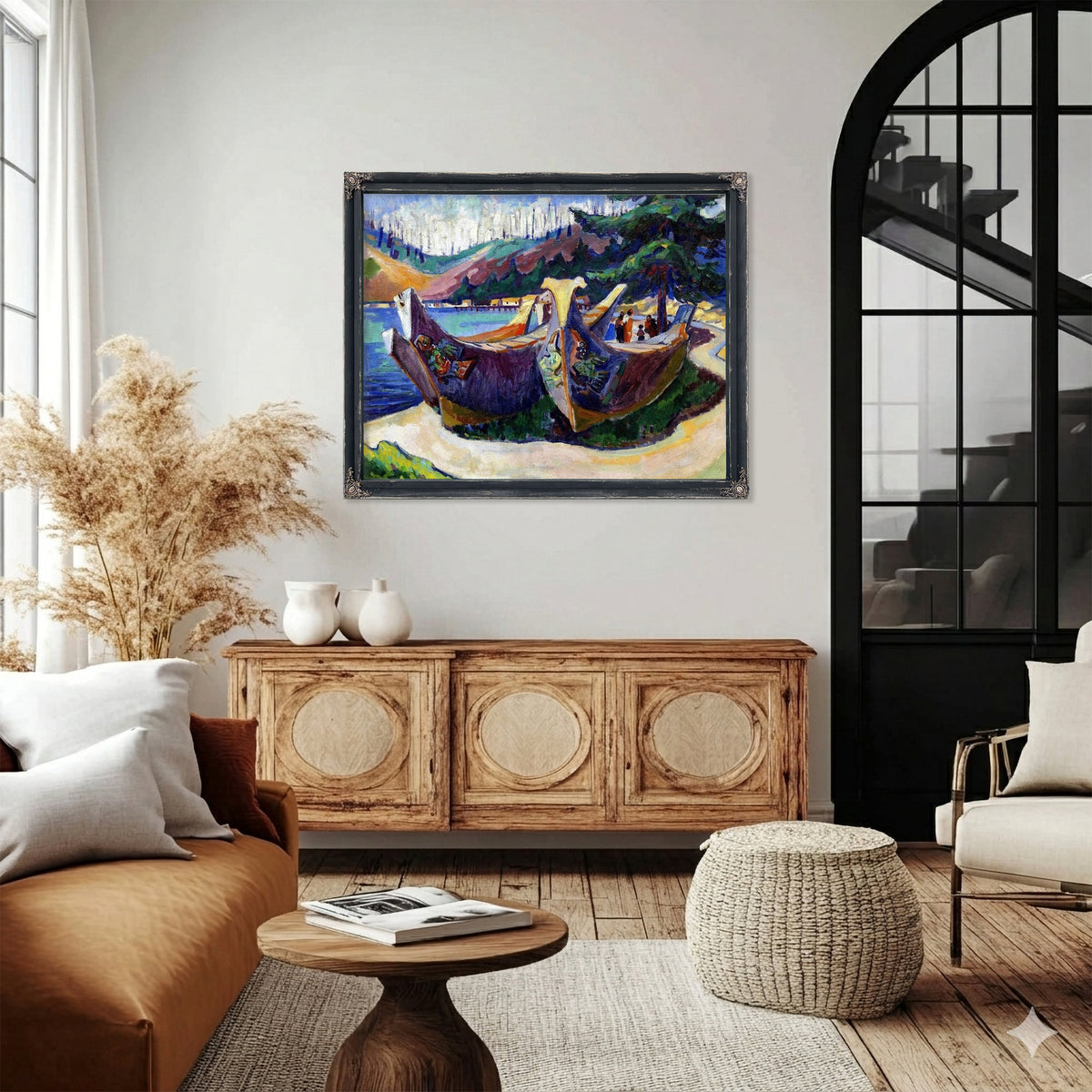 First Nations War Canoes In Alert Bay Painting Emily Carr Canvas Art