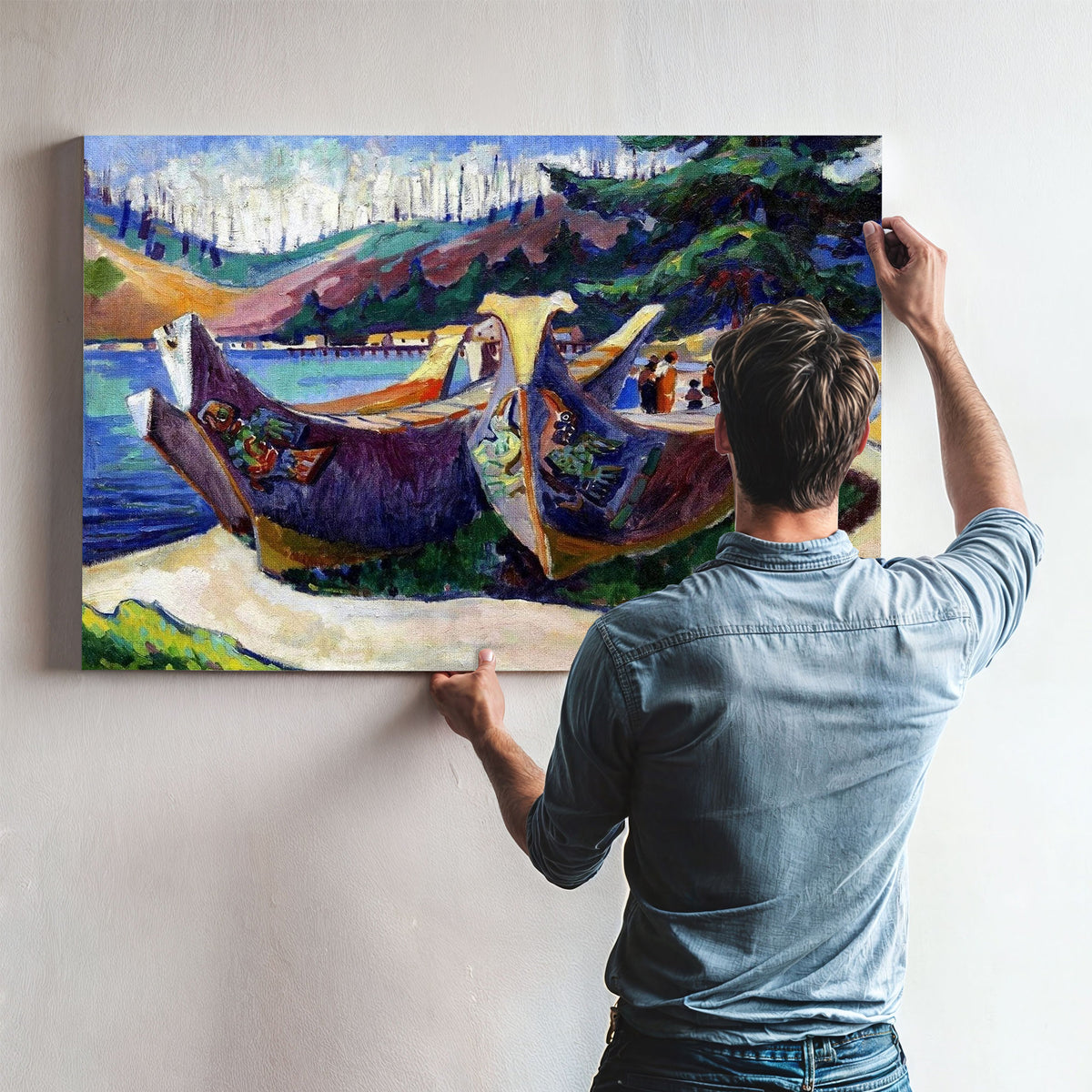 First Nations War Canoes In Alert Bay Painting Emily Carr Canvas Art