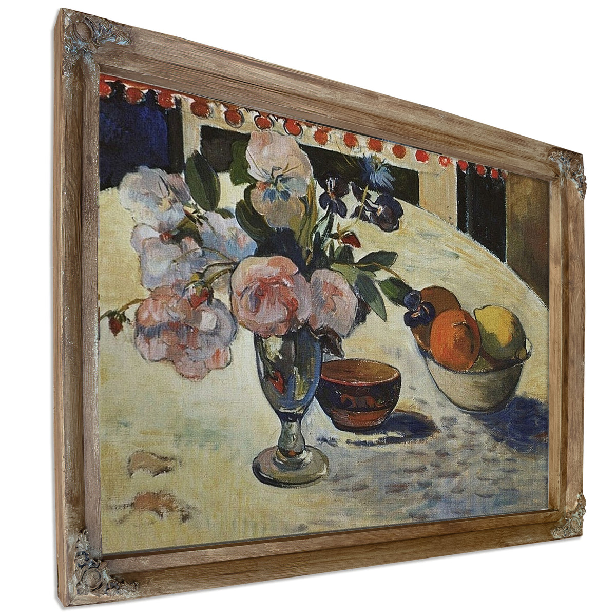 Flowers And A Bowl Of Fruit On A Table By Paul Gauguin