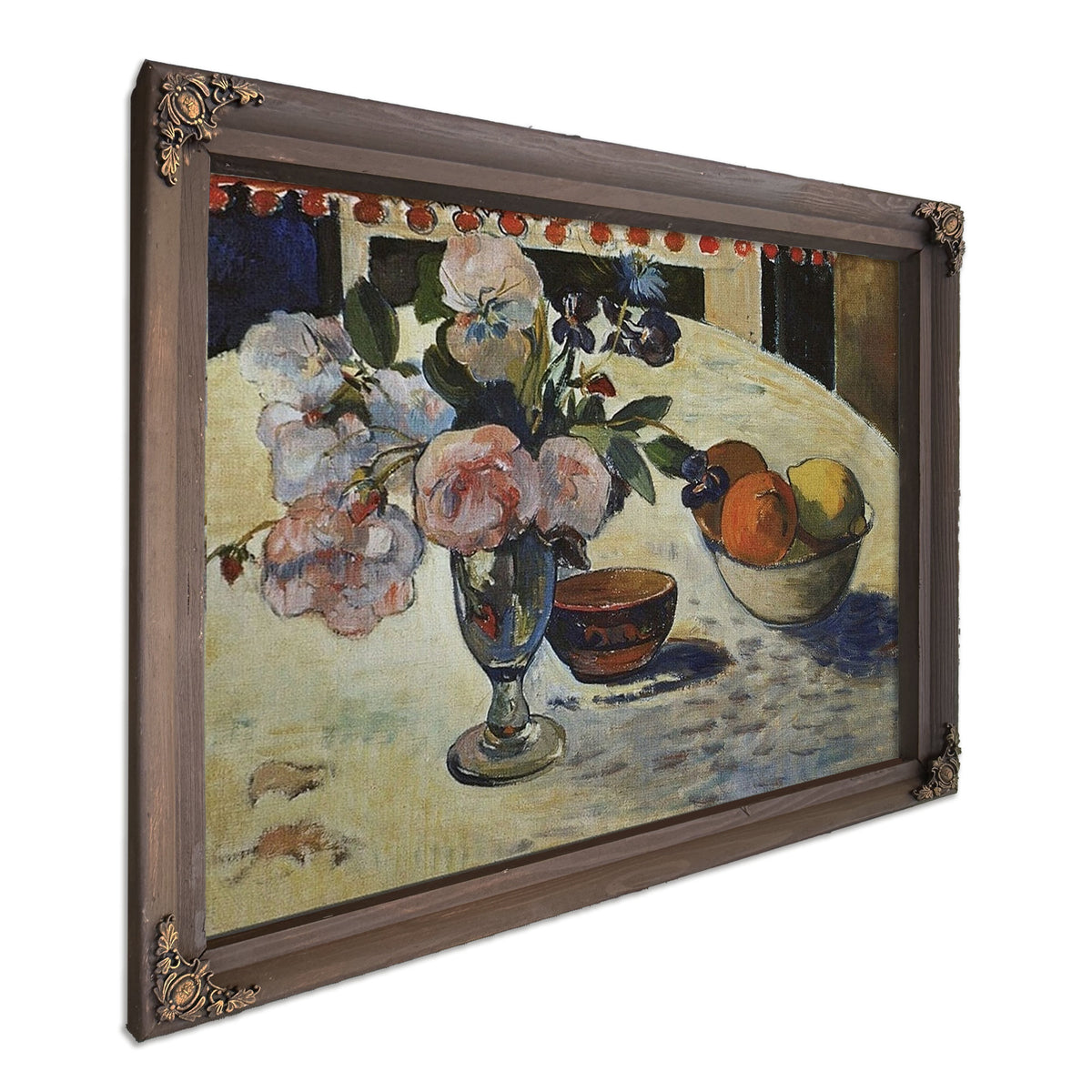 Flowers And A Bowl Of Fruit On A Table By Paul Gauguin