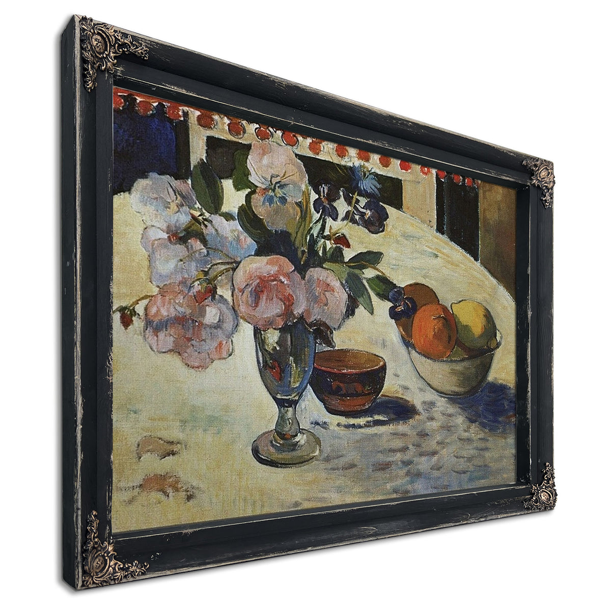 Flowers And A Bowl Of Fruit On A Table By Paul Gauguin