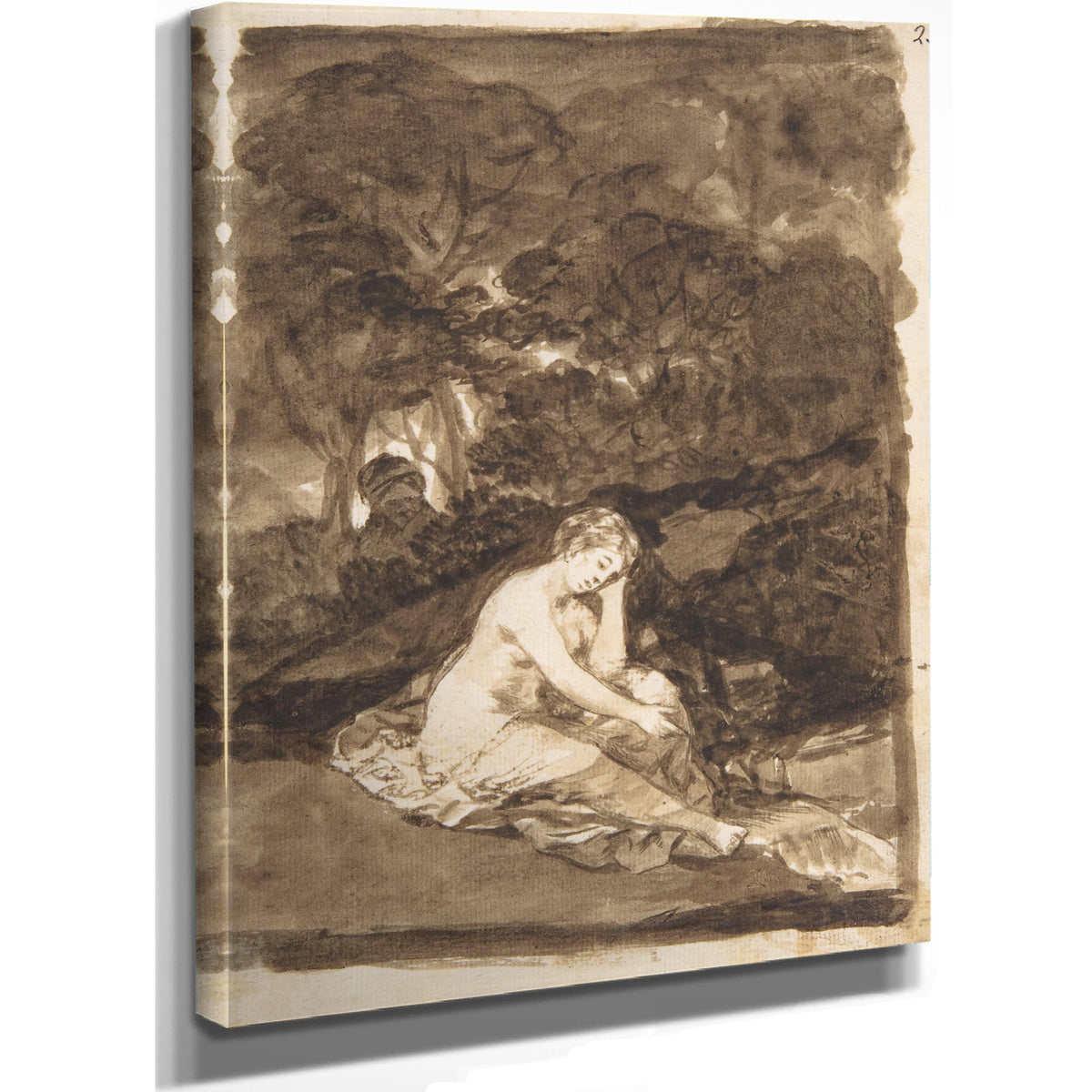 A Partly Naked Woman Seated a Stream By Francisco de Goya