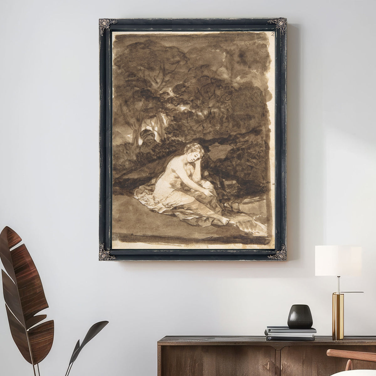 A Partly Naked Woman Seated a Stream By Francisco de Goya