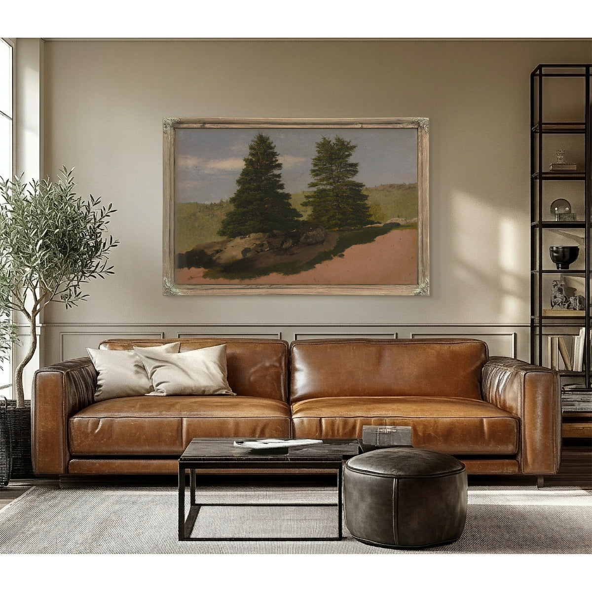 New England Landscape Two Pine Trees 02 By Frederic Edwin Church