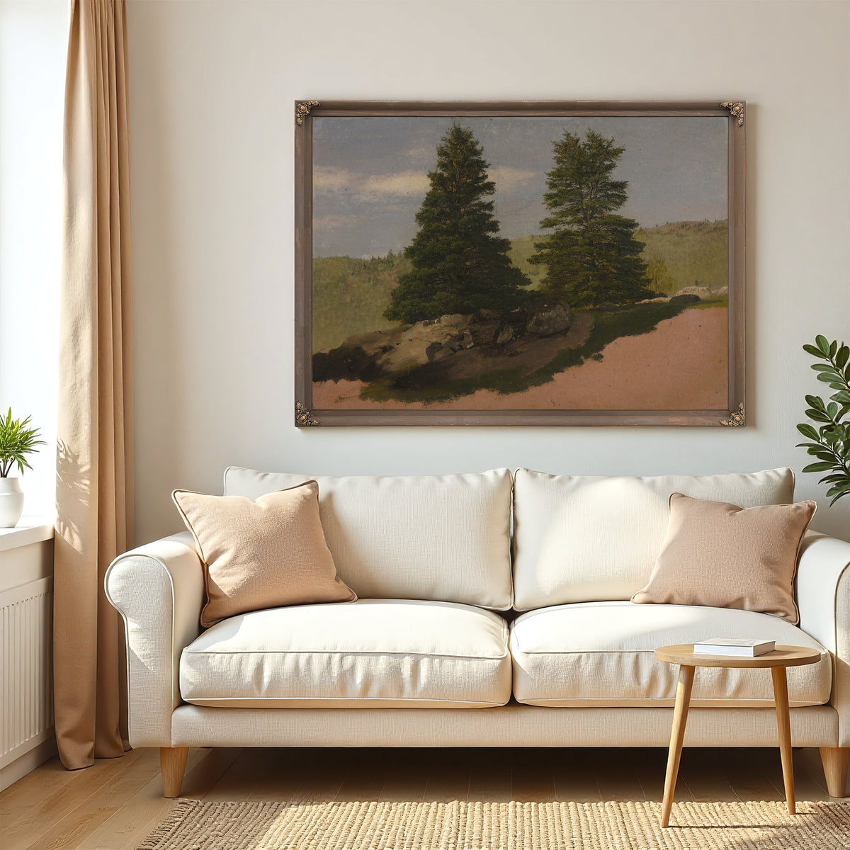 New England Landscape Two Pine Trees 02 By Frederic Edwin Church