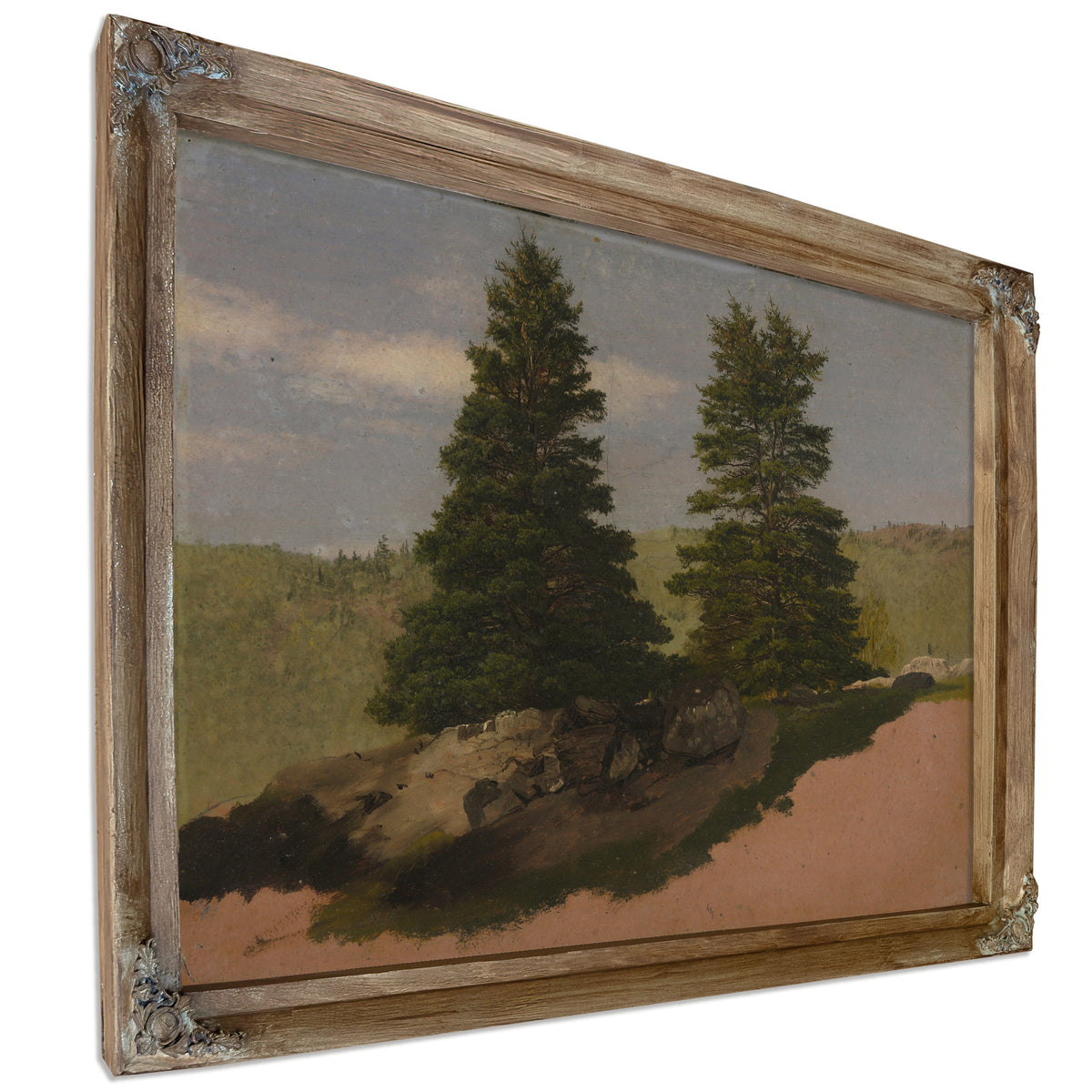 New England Landscape Two Pine Trees 02 By Frederic Edwin Church