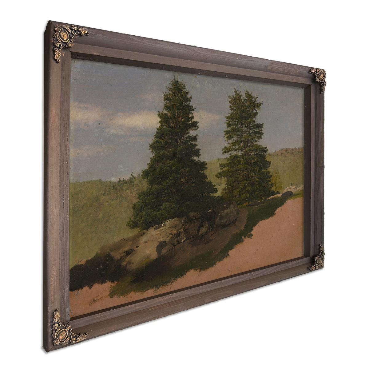 New England Landscape Two Pine Trees 02 By Frederic Edwin Church