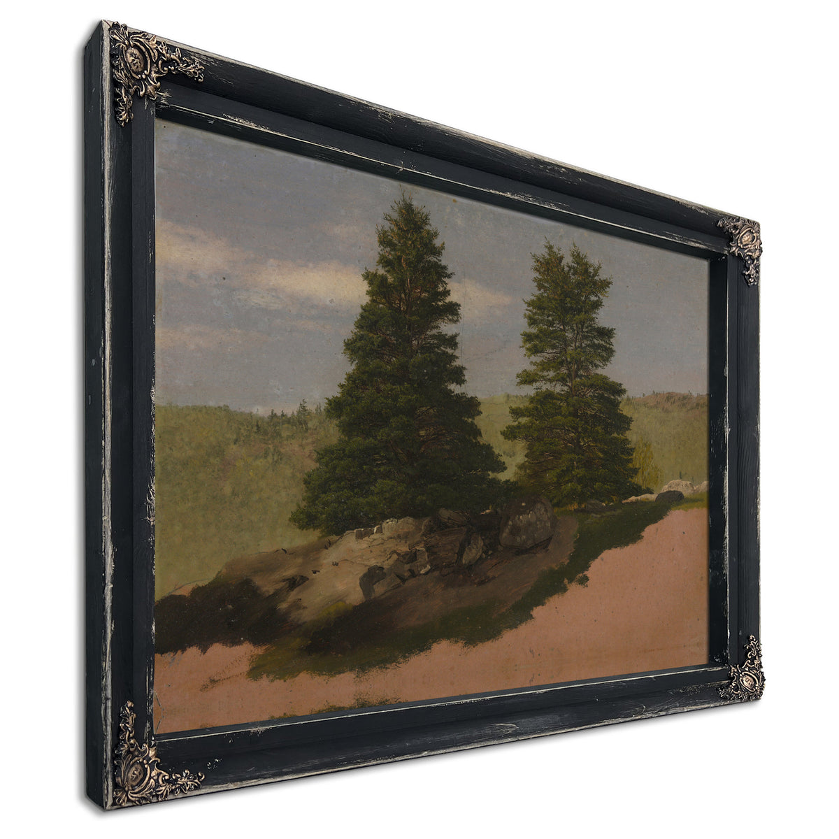 New England Landscape Two Pine Trees 02 By Frederic Edwin Church