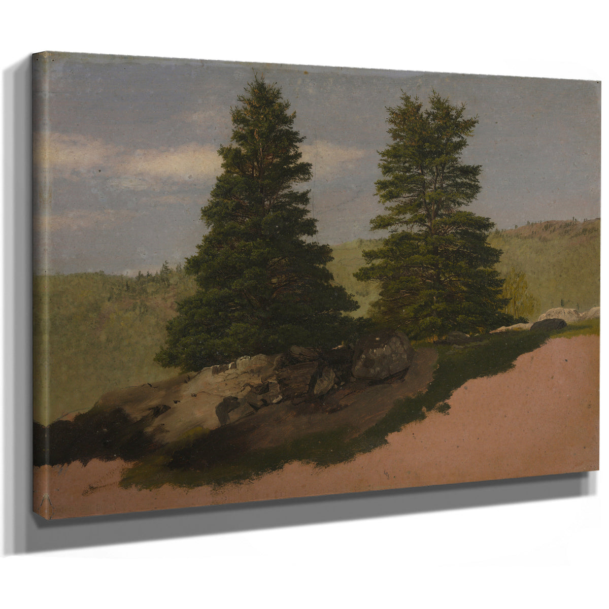 New England Landscape Two Pine Trees 02 By Frederic Edwin Church
