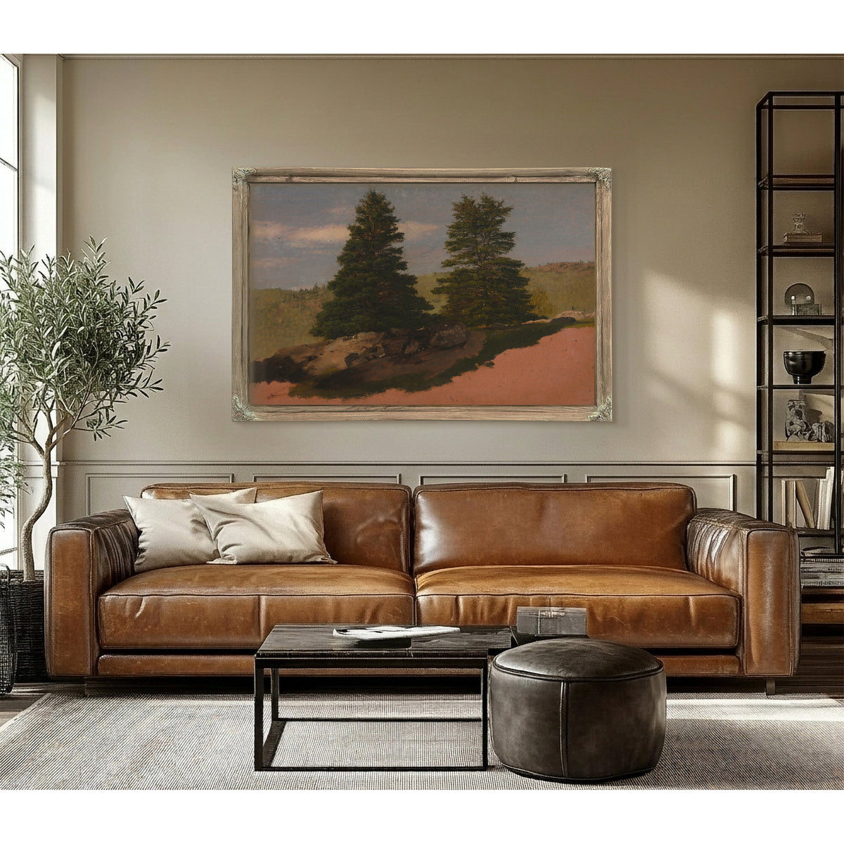 New England Landscape Two Pine Trees By Frederic Edwin Church