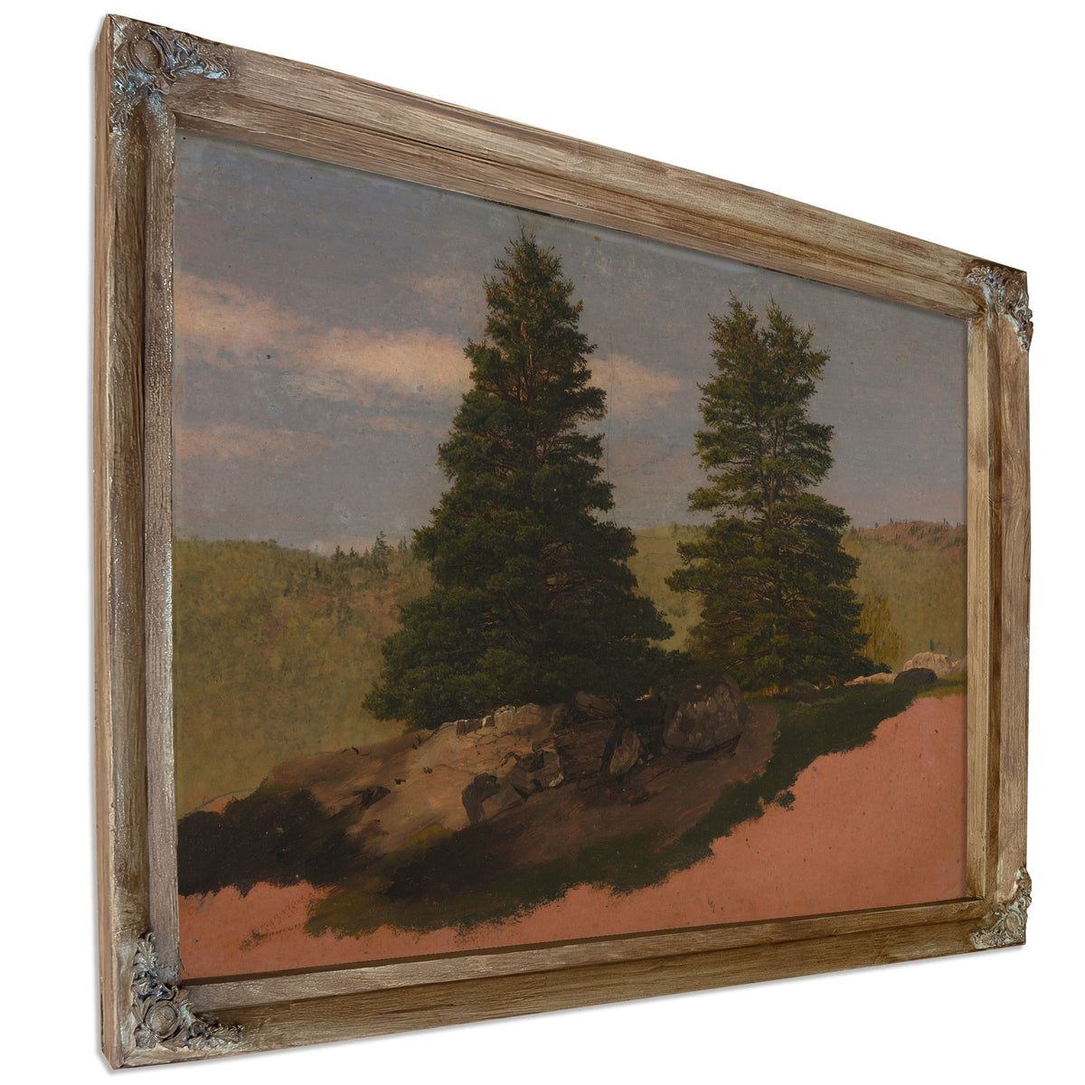 New England Landscape Two Pine Trees By Frederic Edwin Church