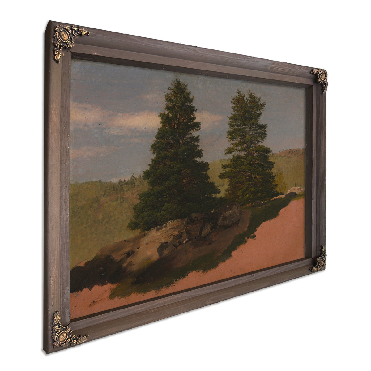 New England Landscape Two Pine Trees By Frederic Edwin Church