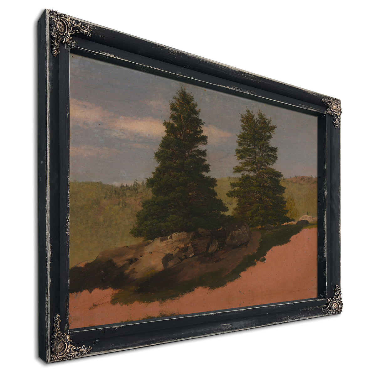 New England Landscape Two Pine Trees By Frederic Edwin Church