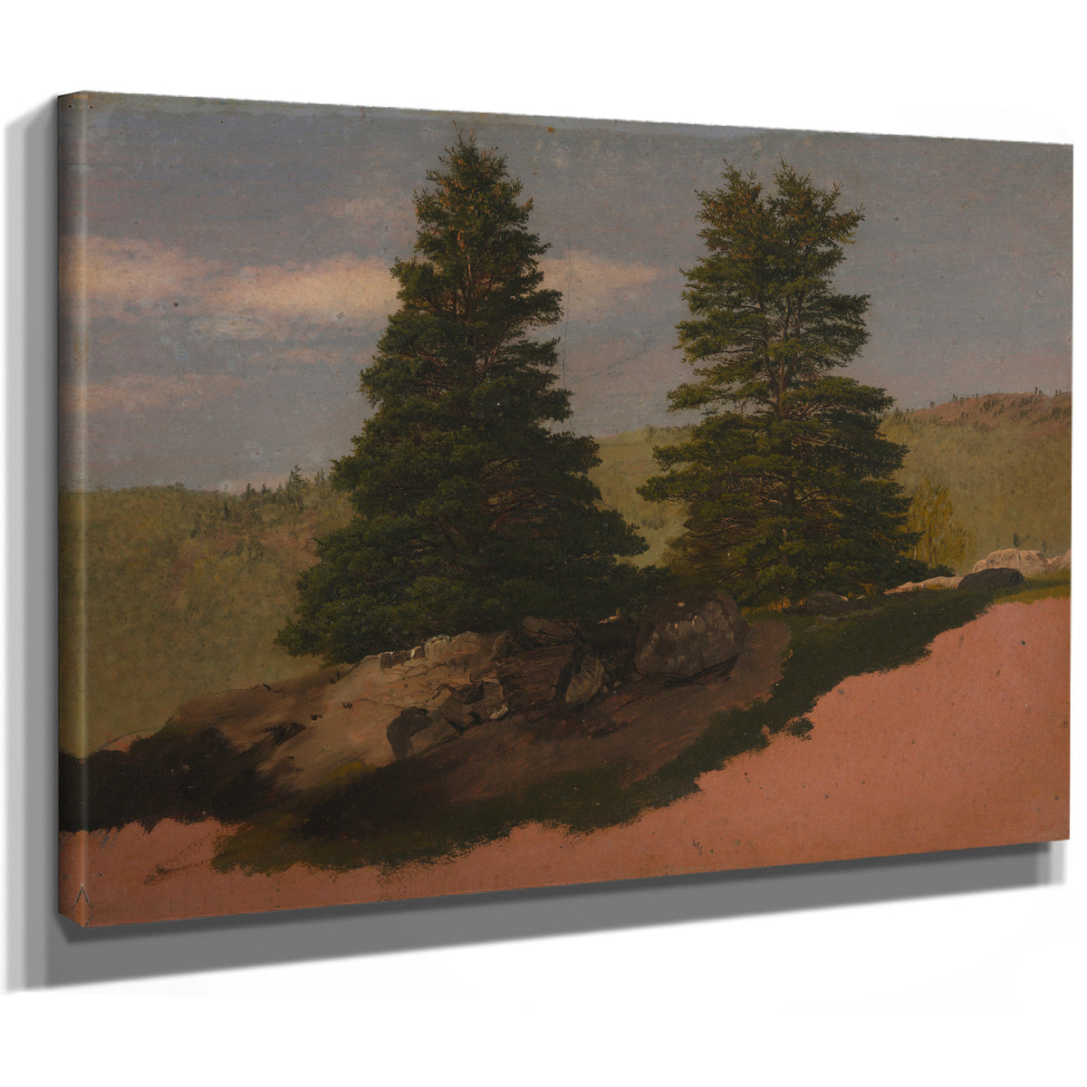 New England Landscape Two Pine Trees By Frederic Edwin Church