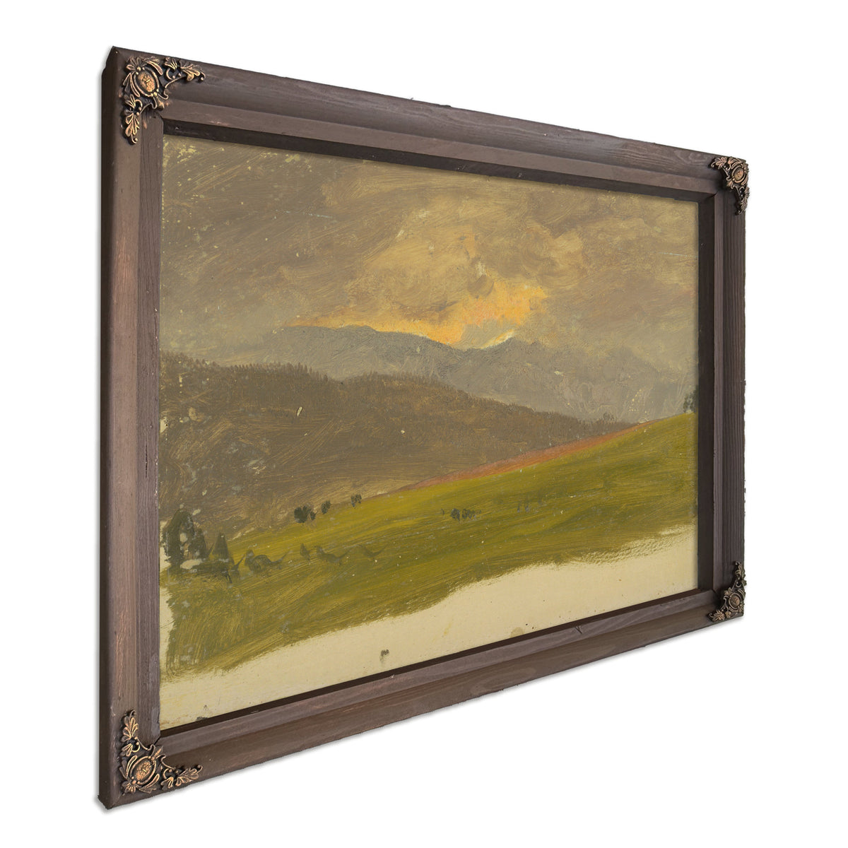 Oil Sketch Deep Valley Sunset Lit By Frederic Edwin Church