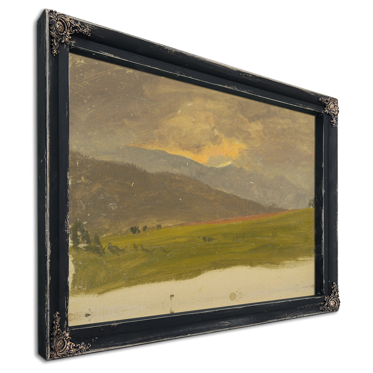 Oil Sketch Deep Valley Sunset Lit By Frederic Edwin Church