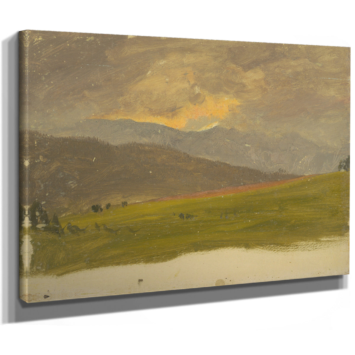 Oil Sketch Deep Valley Sunset Lit By Frederic Edwin Church