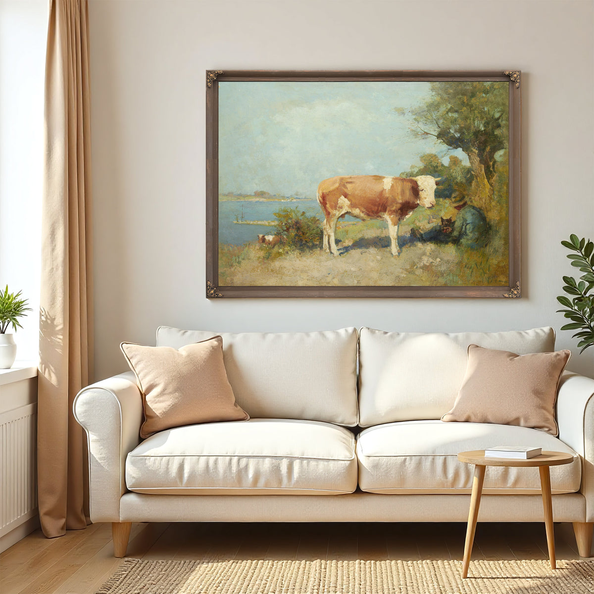 Landscape a Cow a Herdsman Resting By Gari Melchers