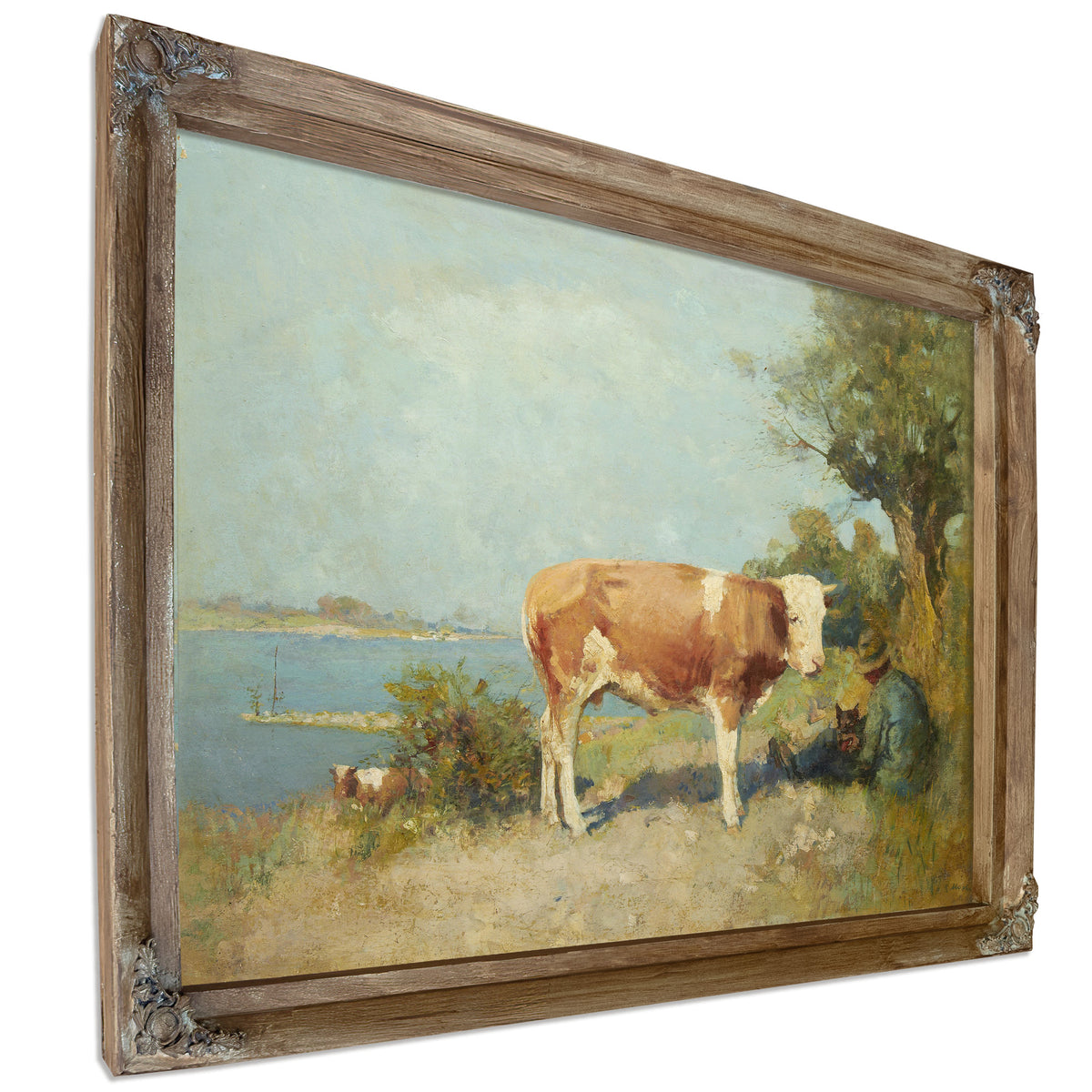 Landscape a Cow a Herdsman Resting By Gari Melchers