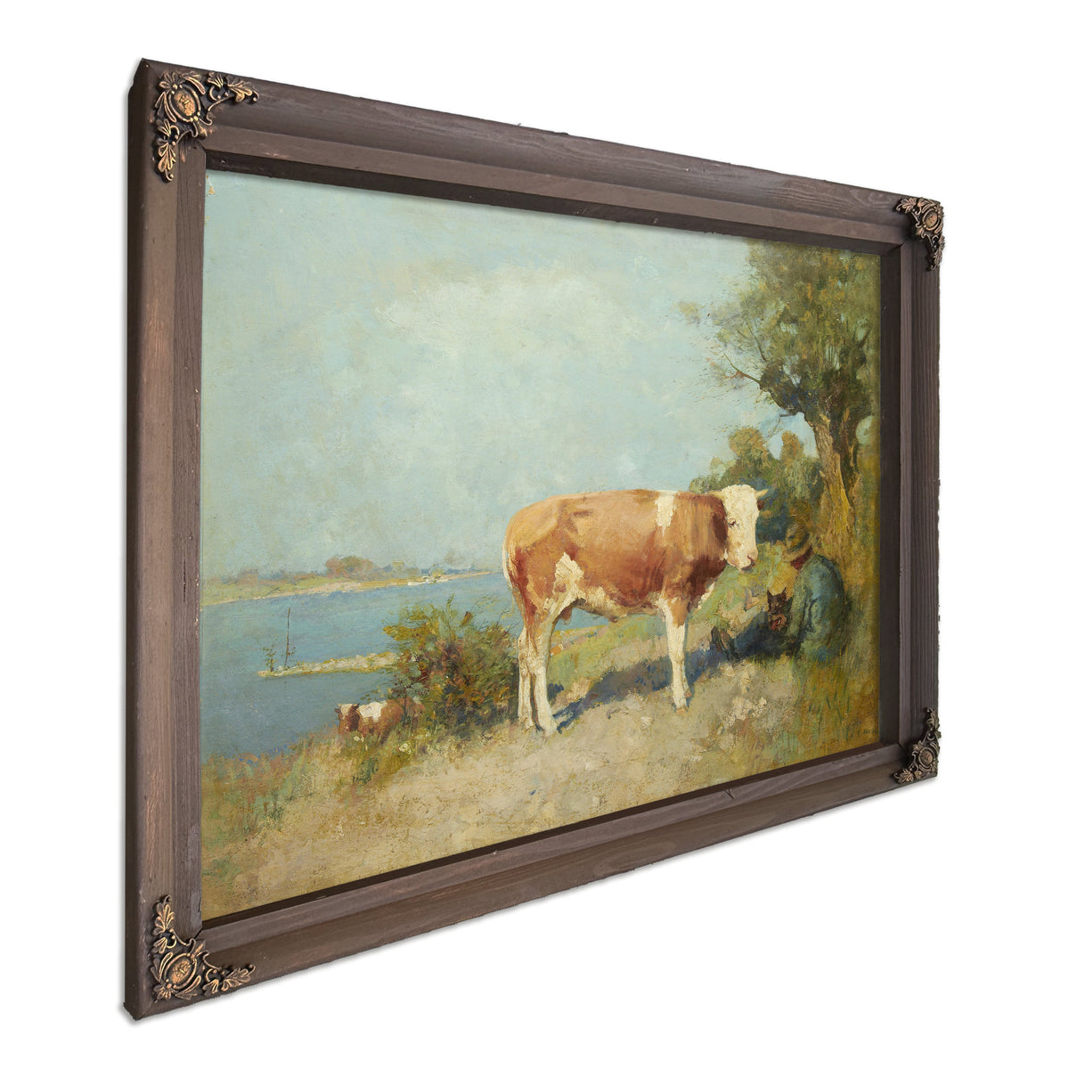 Landscape a Cow a Herdsman Resting By Gari Melchers