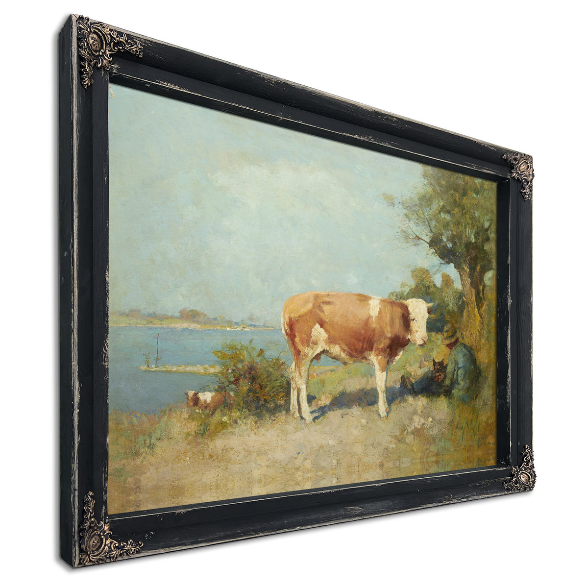 Landscape a Cow a Herdsman Resting By Gari Melchers