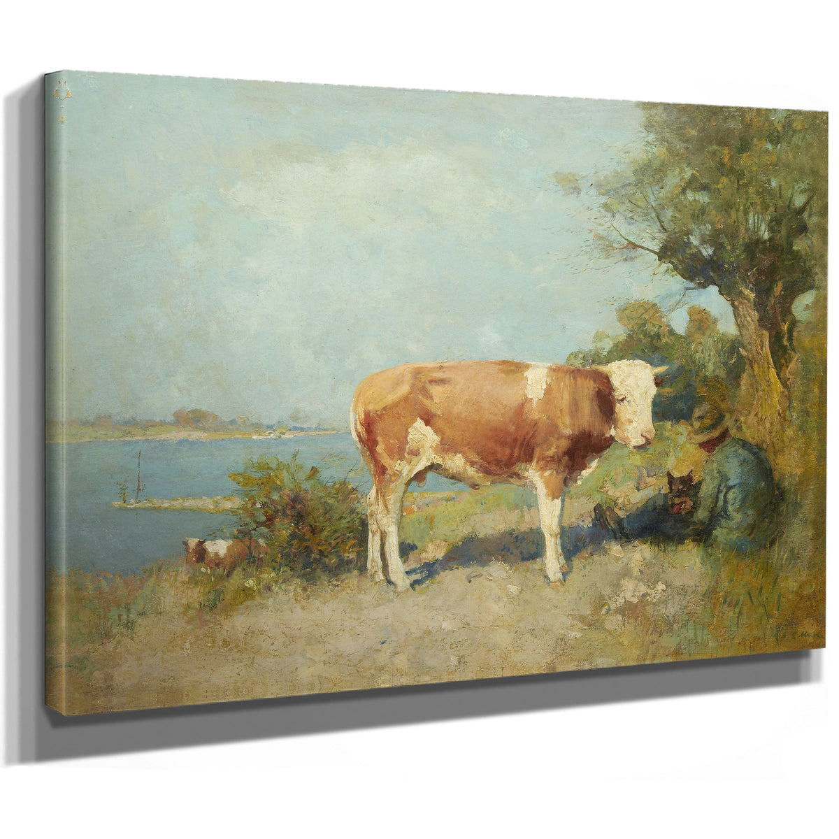 Landscape a Cow a Herdsman Resting By Gari Melchers