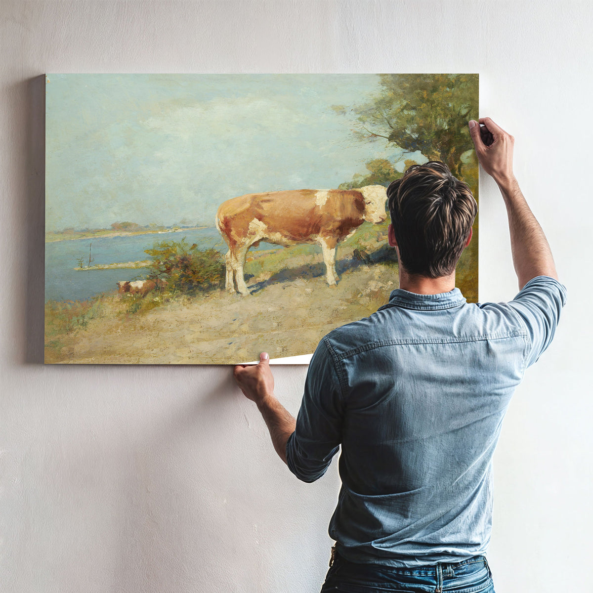 Landscape a Cow a Herdsman Resting By Gari Melchers
