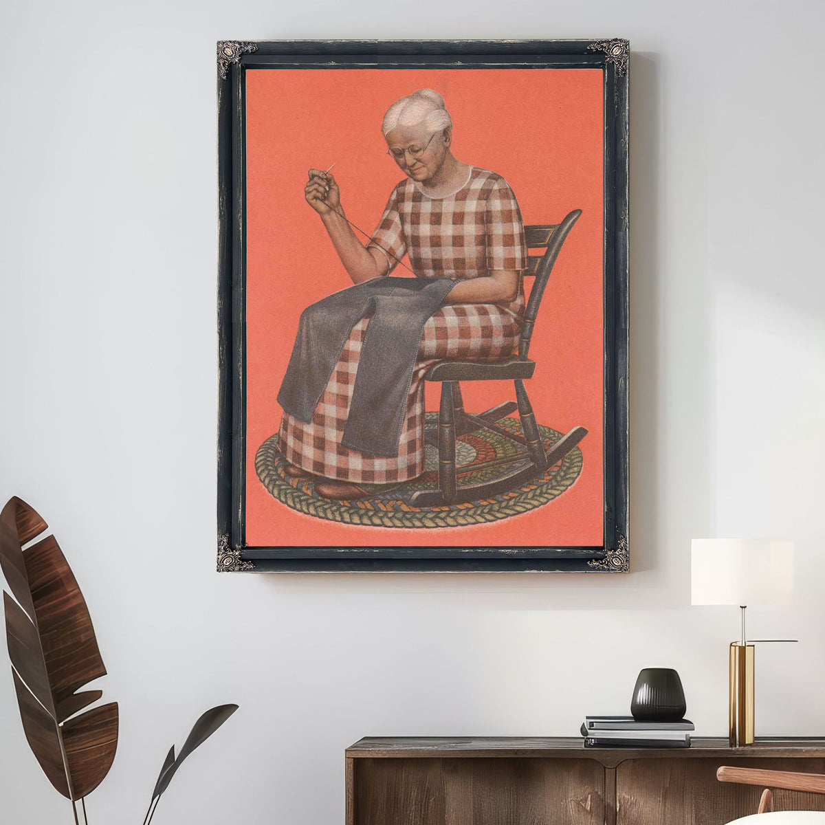 Grandma Mending By Grant Wood