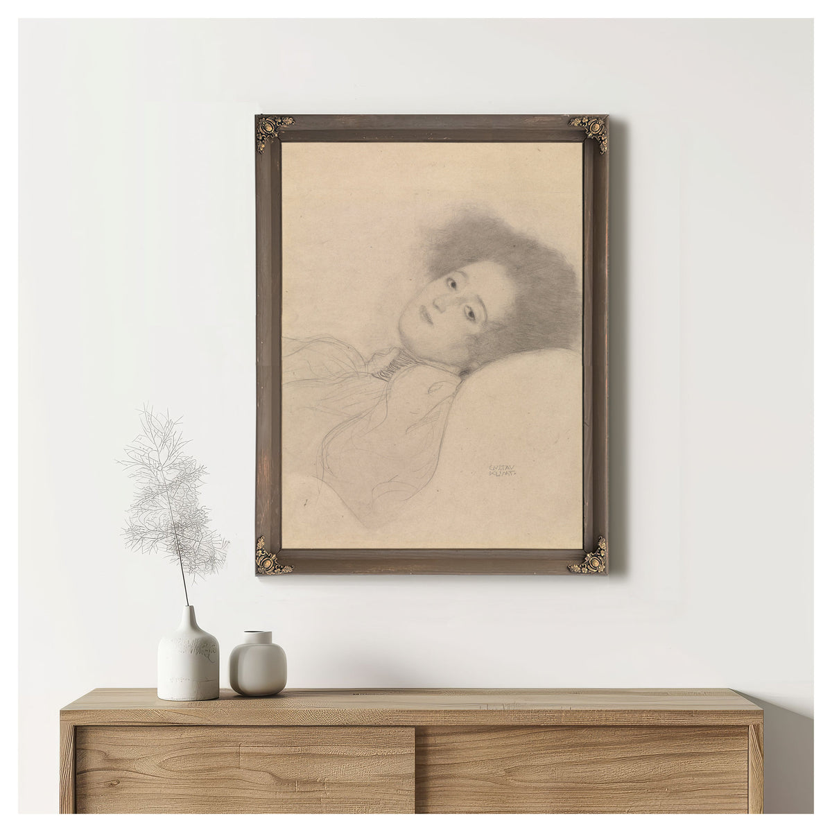 Portrait a Young Woman Reclining By Gustav Klimt